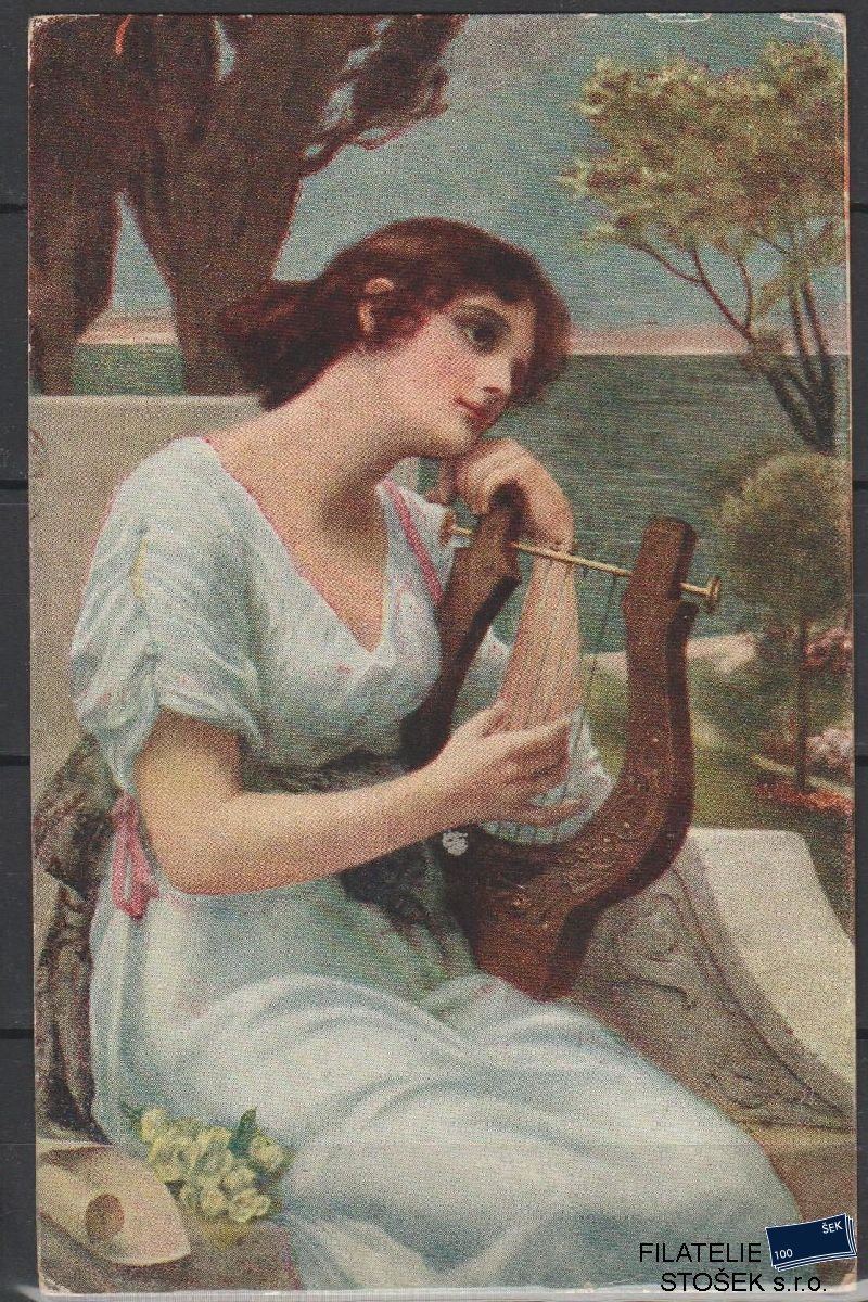 Námětová Pohlednice - Dívka s harfou