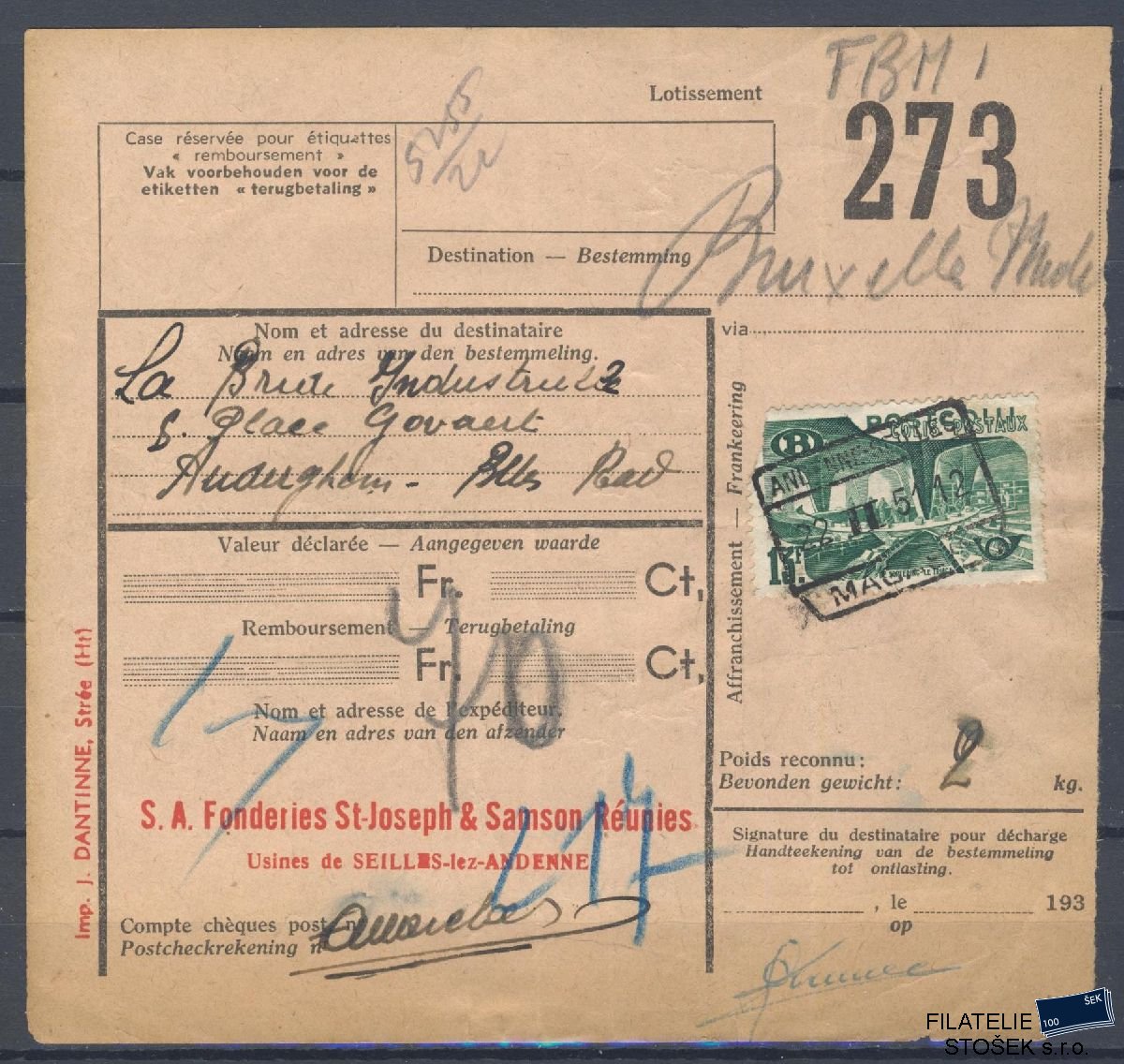 Belgie průvodka - Železniční známky