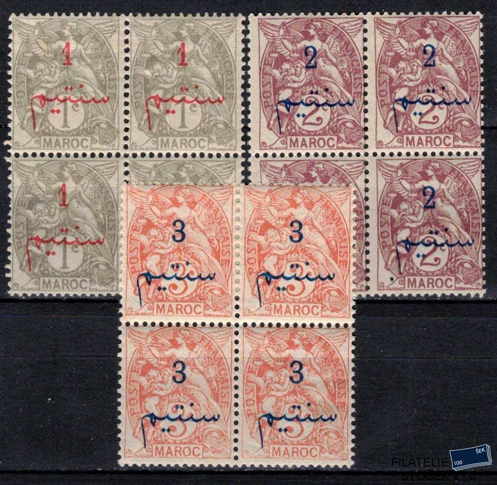 Maroc známky Yv 25-7 Čtyřbloky sestava známek