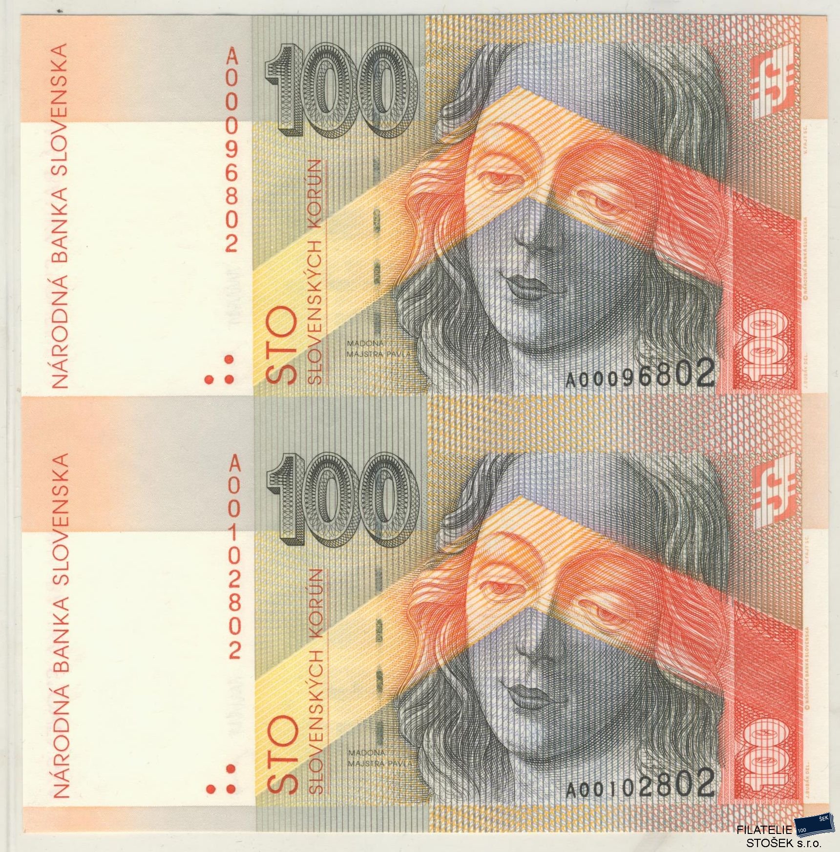 Slovensko bankovky - 100 Ks nerozřezaný pár