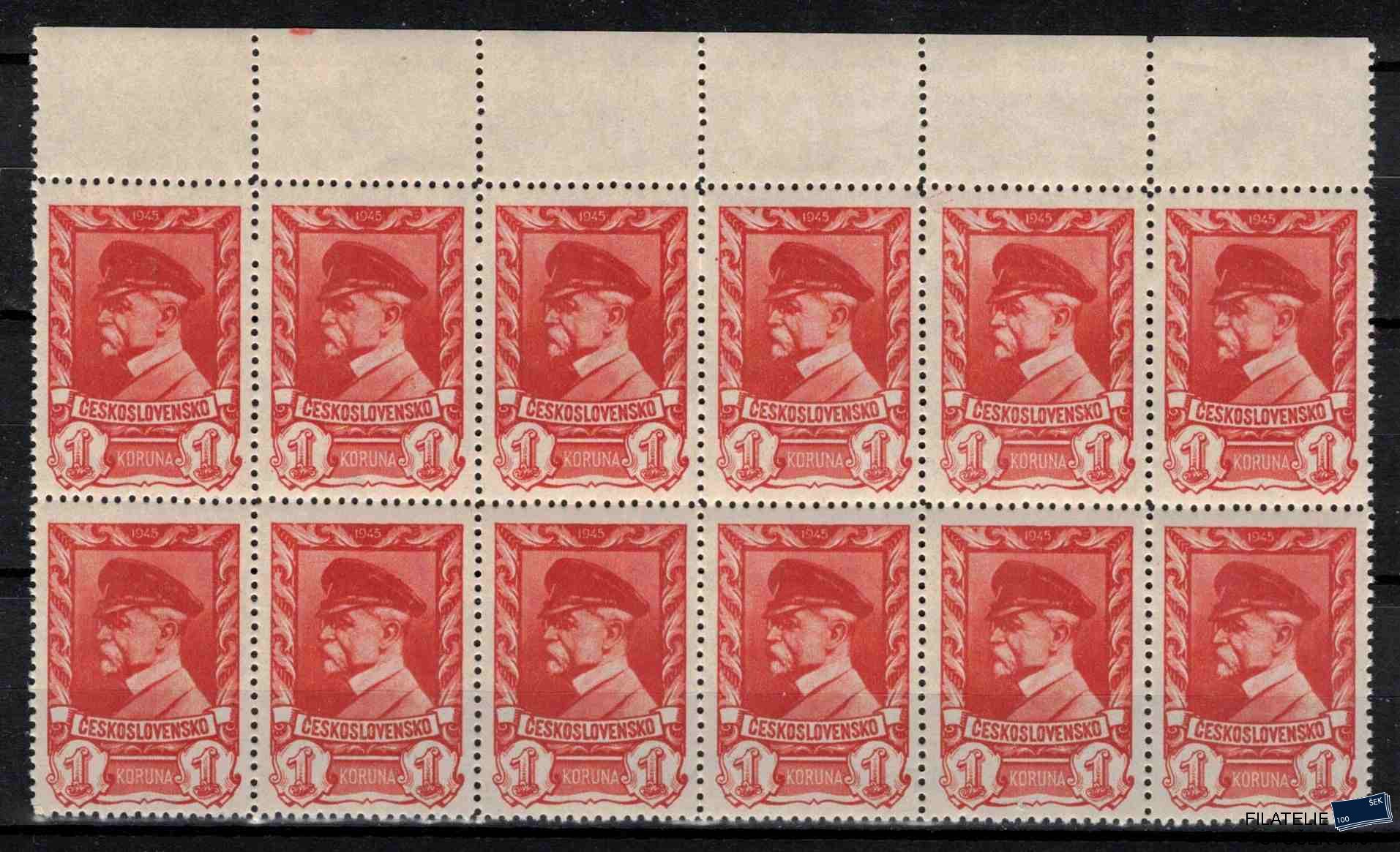ČSSR známky 385 12-ti blok - vynechaná perforace v horní řadě