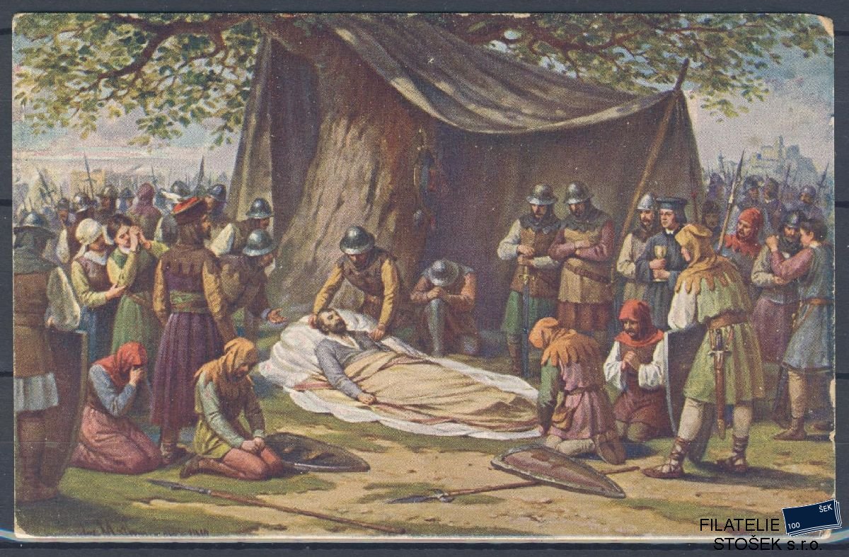 Námětová pohlednice - Čs. historie - Žižkova smrt u Přibyslavi