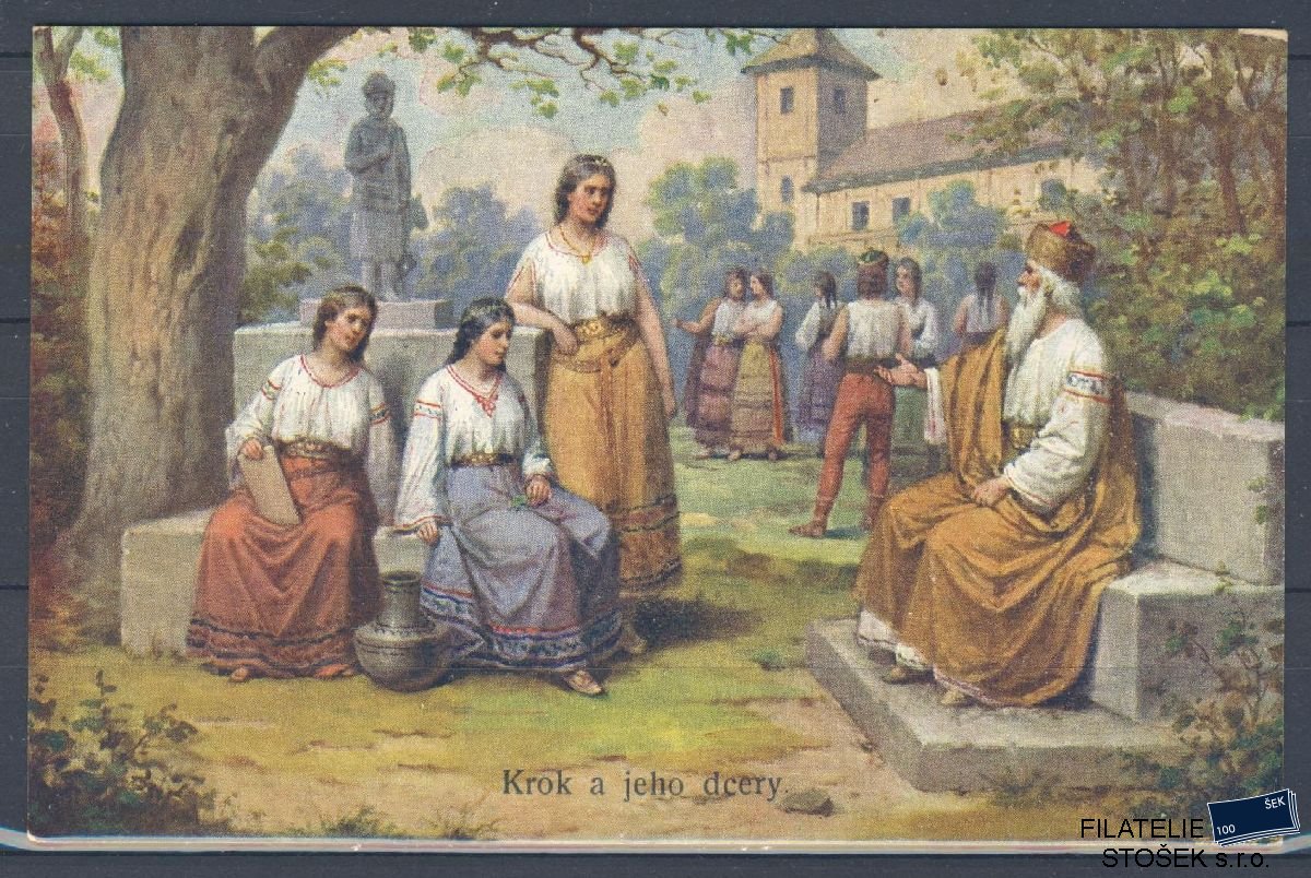 Námětová pohlednice - Čs. historie - Krok a jeho dcery