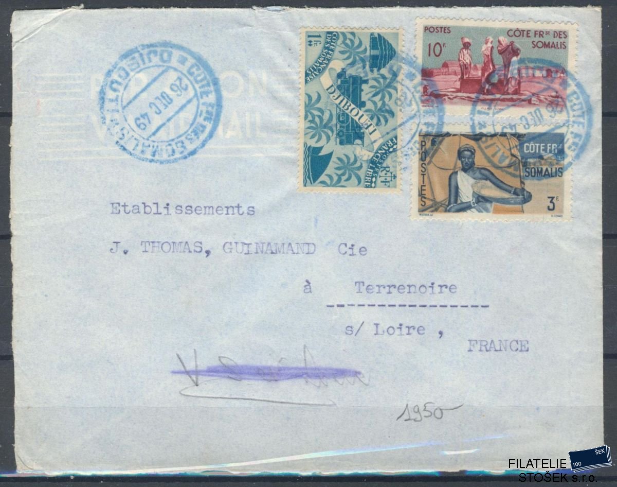 Cote des Somalis známky letecký dopis