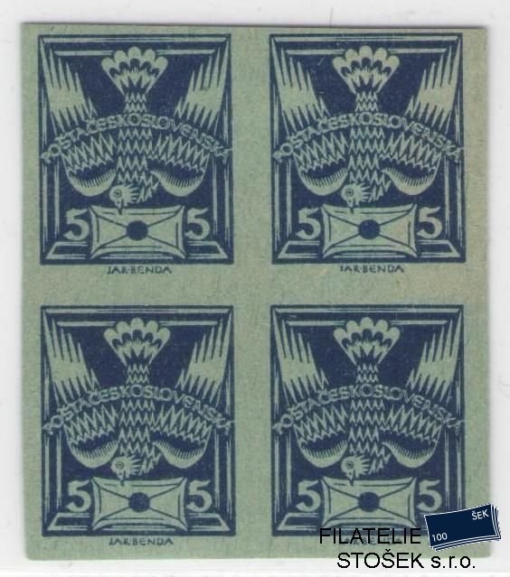 ČSR I známky 143 Zt - 4 Blok - Zelenomodrý papír