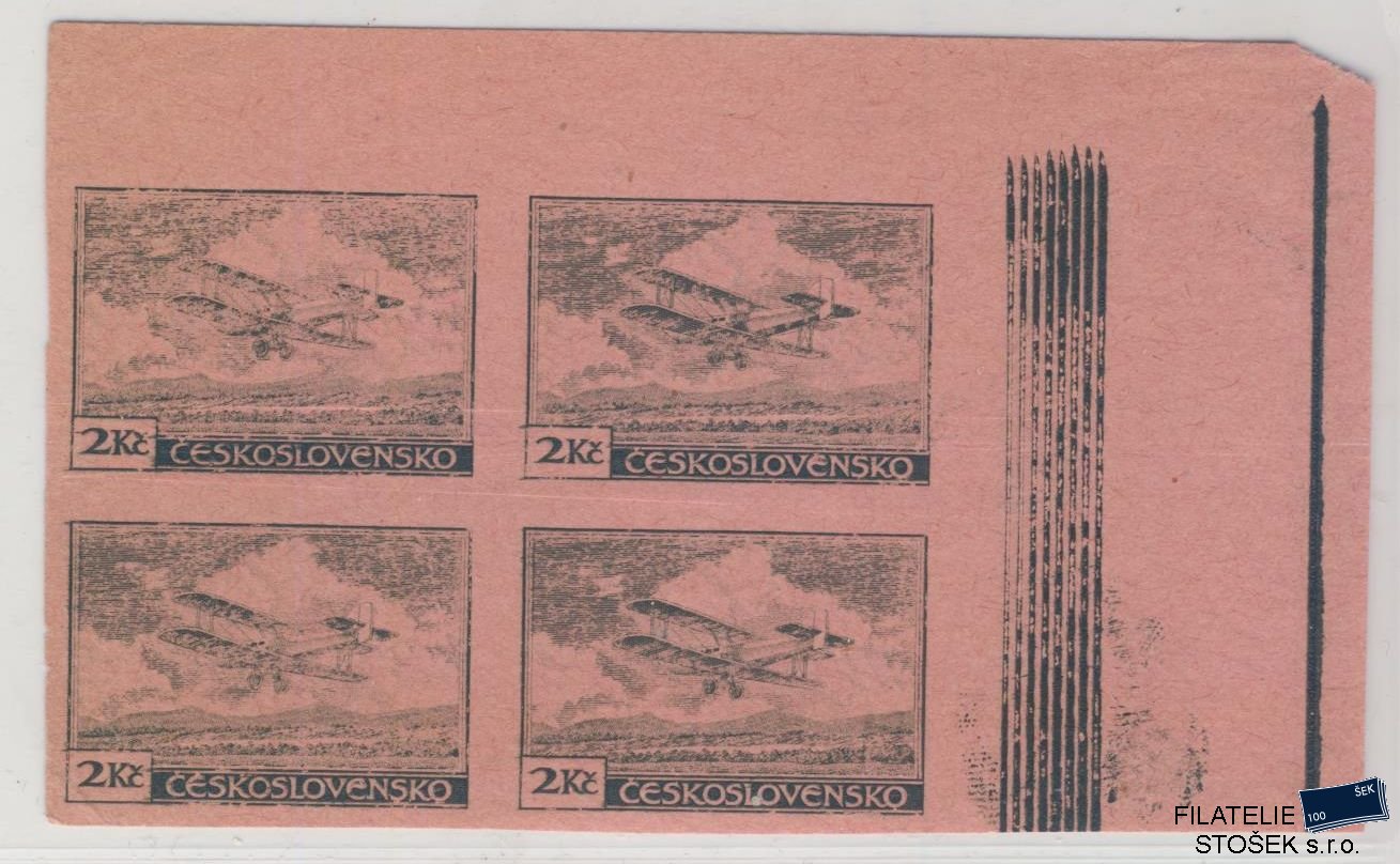 ČSR I známky L9 Zt -  4 Blok - Růžový papír - Rohový