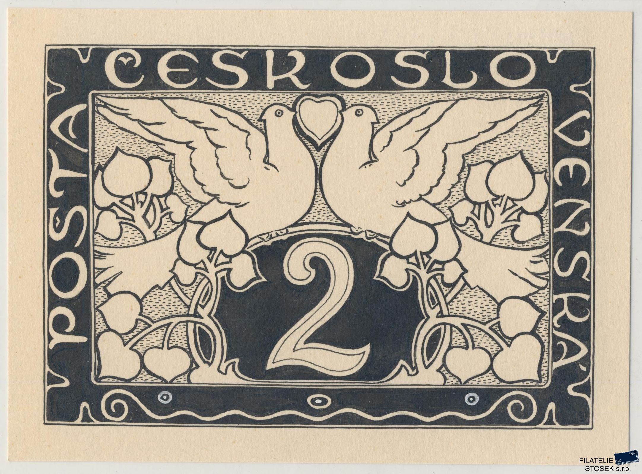 ČSR I známky S 1- Kresba - 15,7 x 10,9 cm