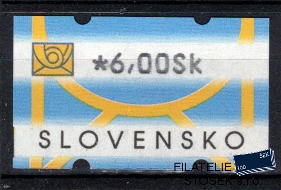 Slovensko známky AT I hodnota 6 Sk DV černá svislá čárka vlevo dole