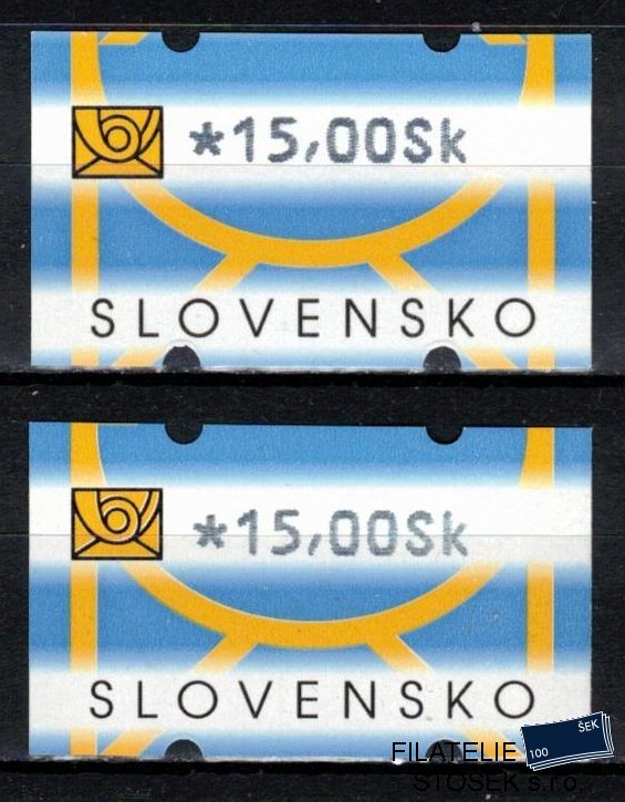 Slovensko známky AT II hodnota 15 Sk světlý a tmavý tisk