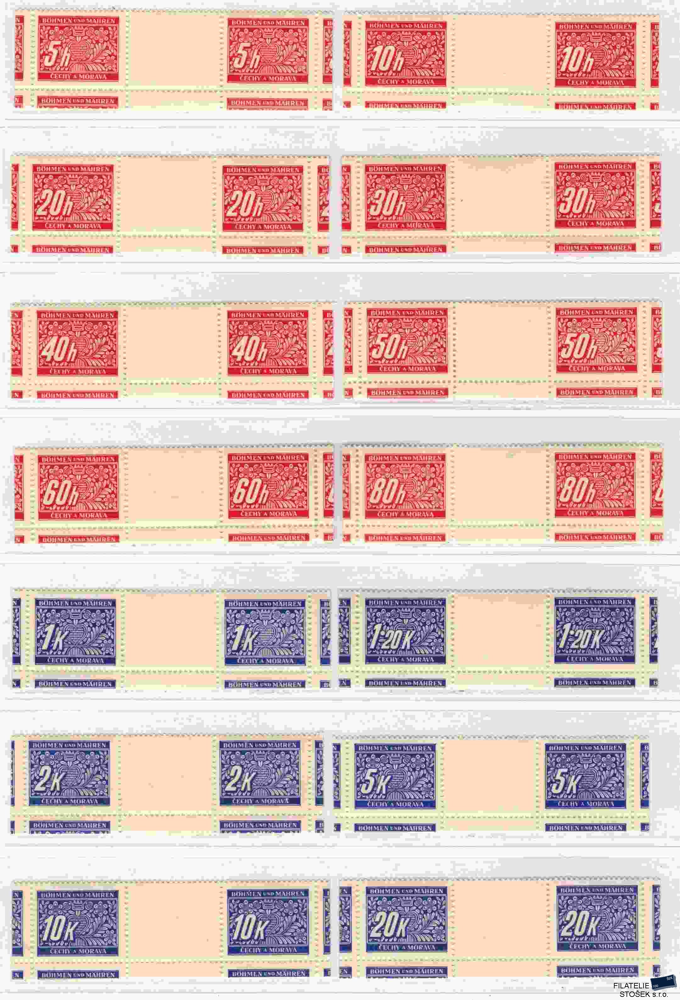 Protektorát známky DL 1-14 Meziarší řezaná svisle a dole