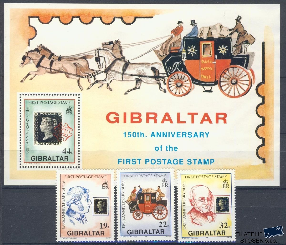 Gibraltar známky Mi 598-600 + Bl 15