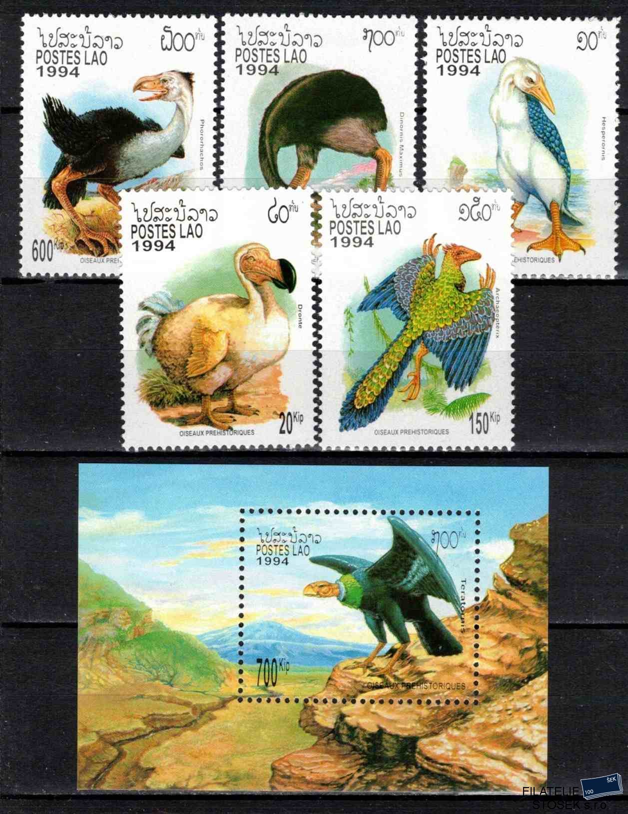 Laos známky Mi 1390-4+Bl.148 Prehistorická fauna