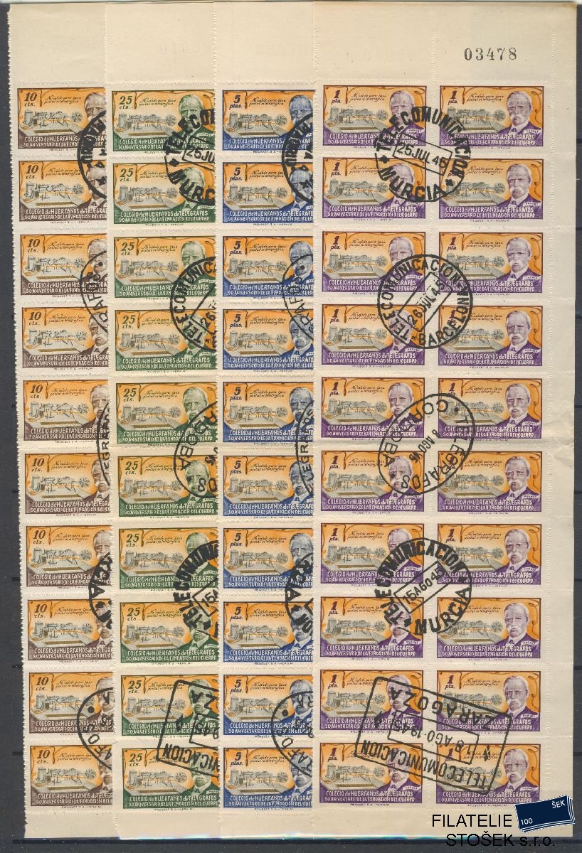 Španělsko známky - Huerfanos de telegrafos 1944 - 20 Pásy - Různá razítka