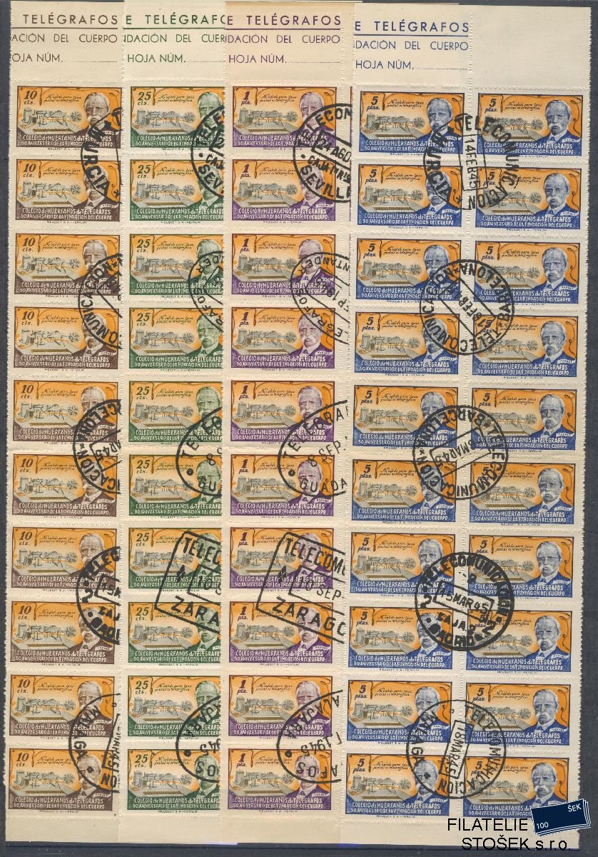 Španělsko známky - Huerfanos de telegrafos 1944 - 20 Pásy - Různá razítka