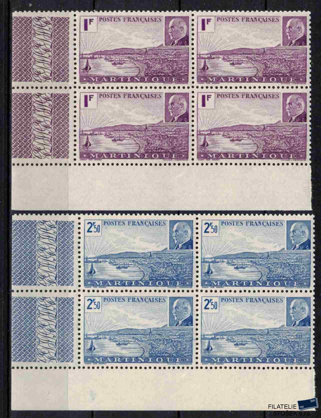 Martinique známky 1941 Marechal Petain Čtyřbloky