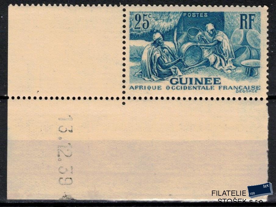 Guinée známky Yv 132 rohová známka s datem tisku, koloniální lep