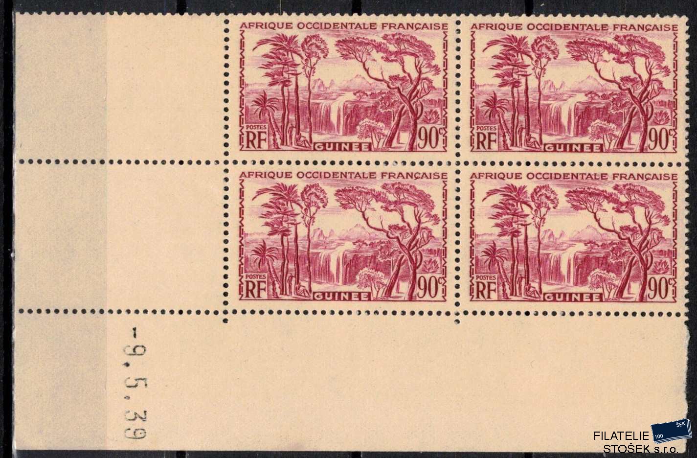 Guinée známky Yv 162 Čtyřblok s datem tisku, koloniální lep