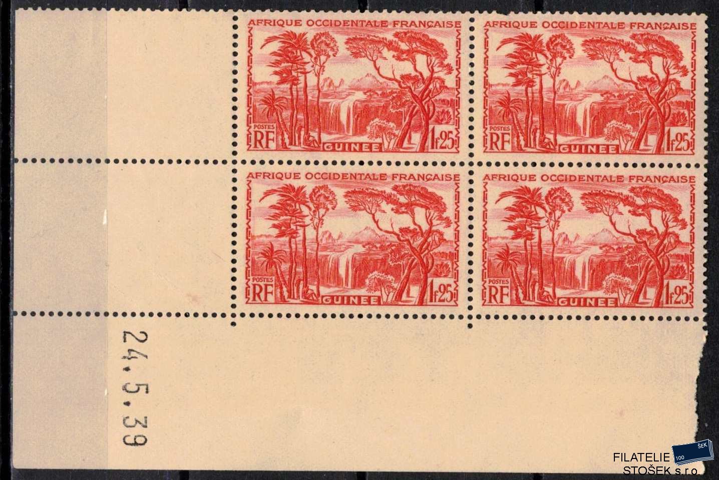 Guinée známky Yv 164 Čtyřblok s datem tisku, koloniální lep