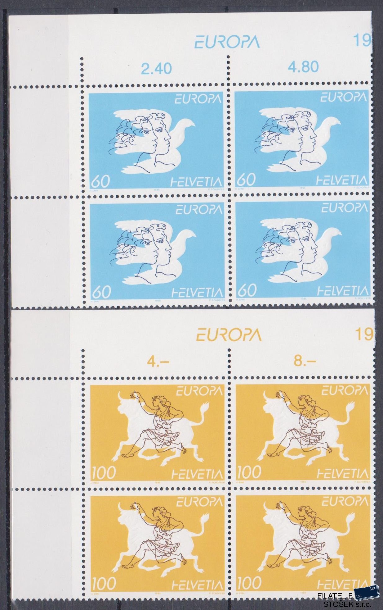 Švýcarsko známky Mi 1552-53 4 Blok Rohový