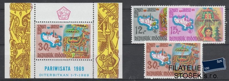 Indonésie známky Mi 641-43+Bl15