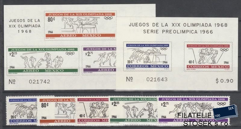 Mexiko známky Mi 1214-8+Bl.5-6