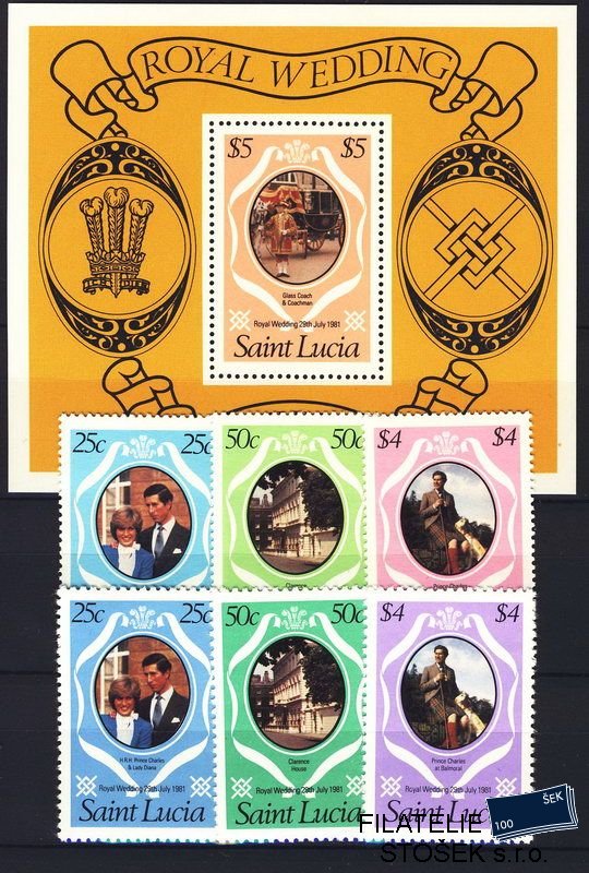 St. Lucia známky Mi 0543-5 A+C + Bl. 29