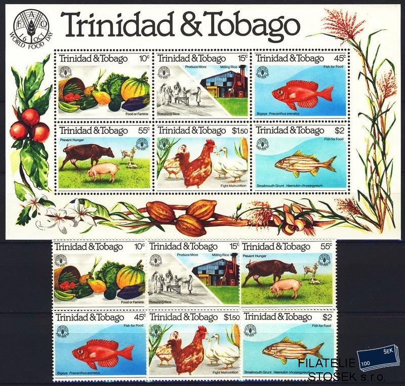 Trinidad známky Mi 0435-40 + Bl. 34
