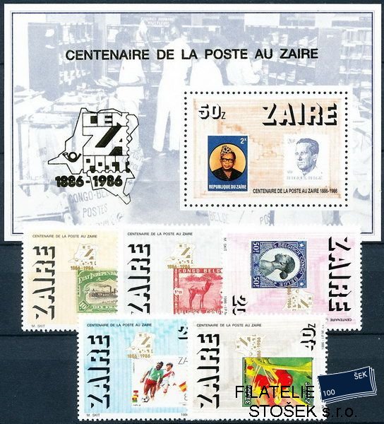 Zaire známky Mi 0933-7+Bl.57
