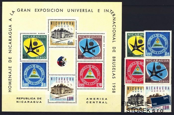 Nicaragua známky Mi 1175-80 + Bl. 45