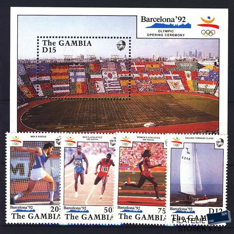 Gambia známky Mi 1070-2+1077 + Bl. 100