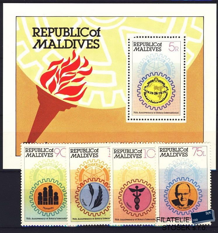 Maledivy známky Mi 870-3 + Bl. 64