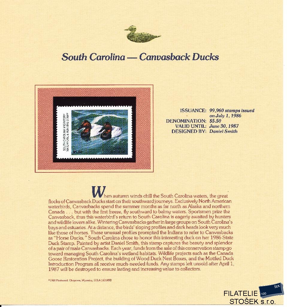USA známky South Carolina - Canvasback Ducks