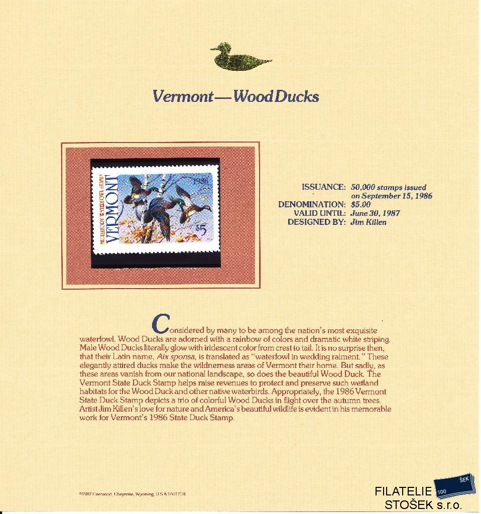 USA známky Vermont - Wood Ducks