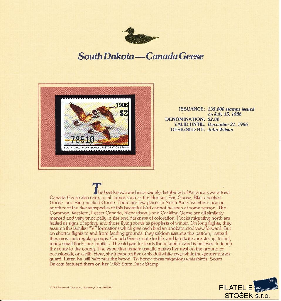 USA známky South Dakota - Canada Geese