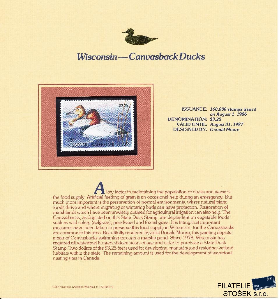 USA známky Wisconsin - Canvasback Ducks