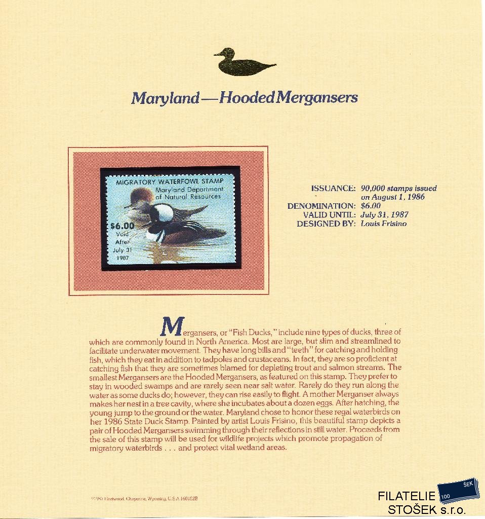 USA známky Maryland - Hooded Mergansers