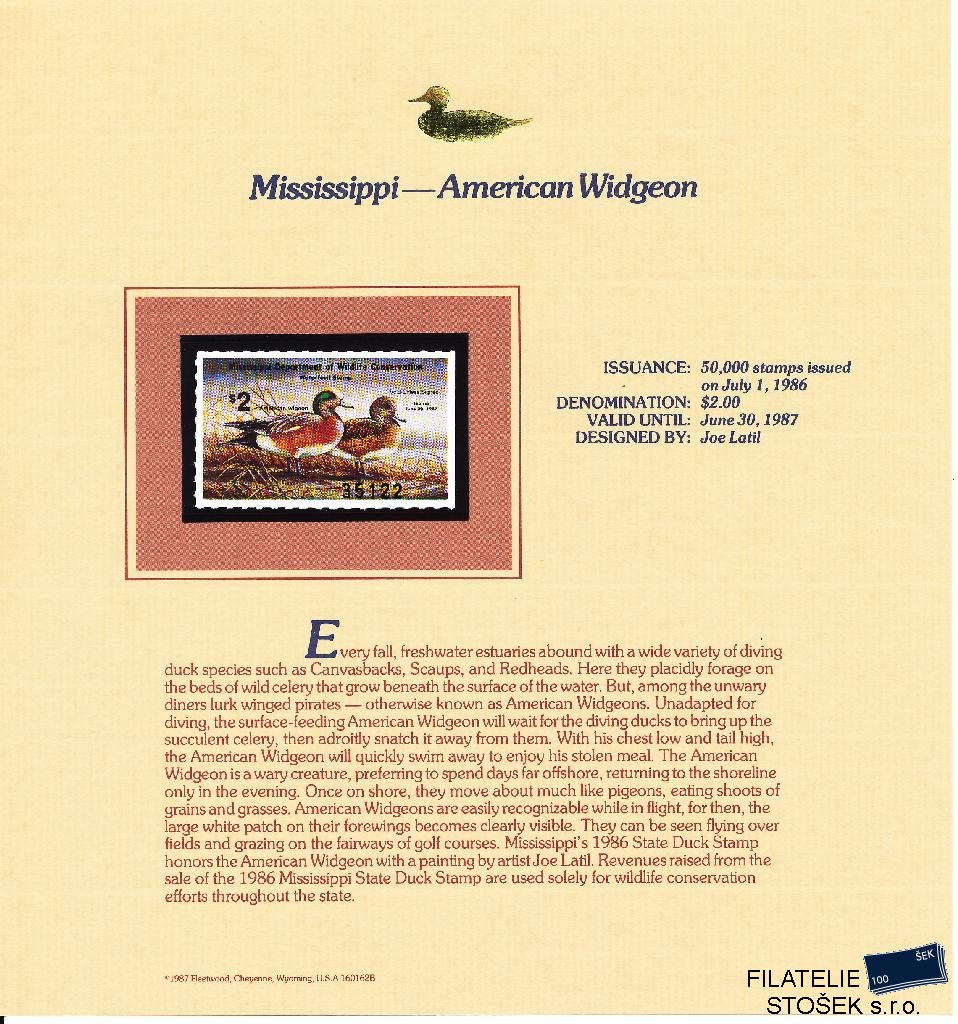 USA známky Mississippi - American Widgeon