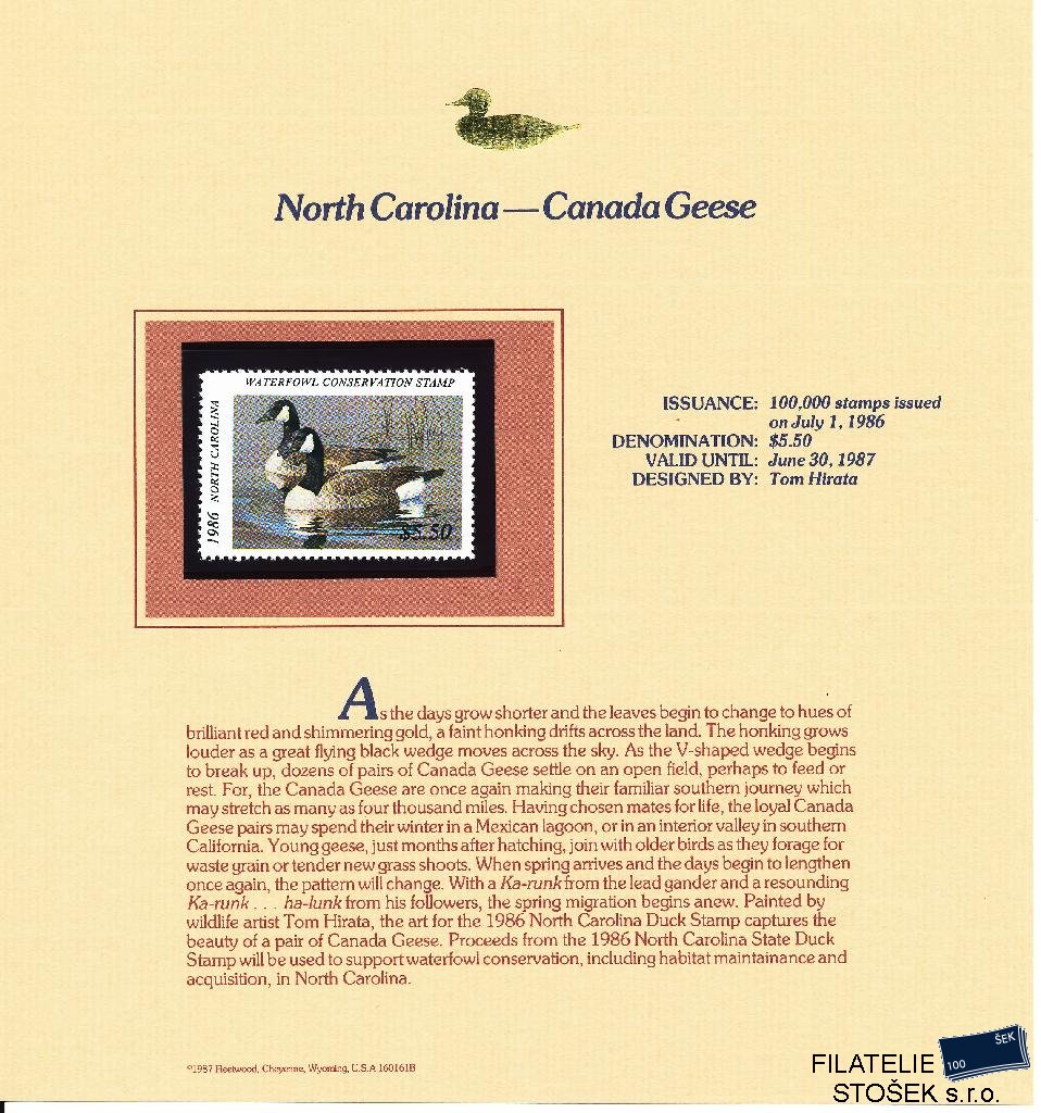 USA známky North Carolina - Canada Geese