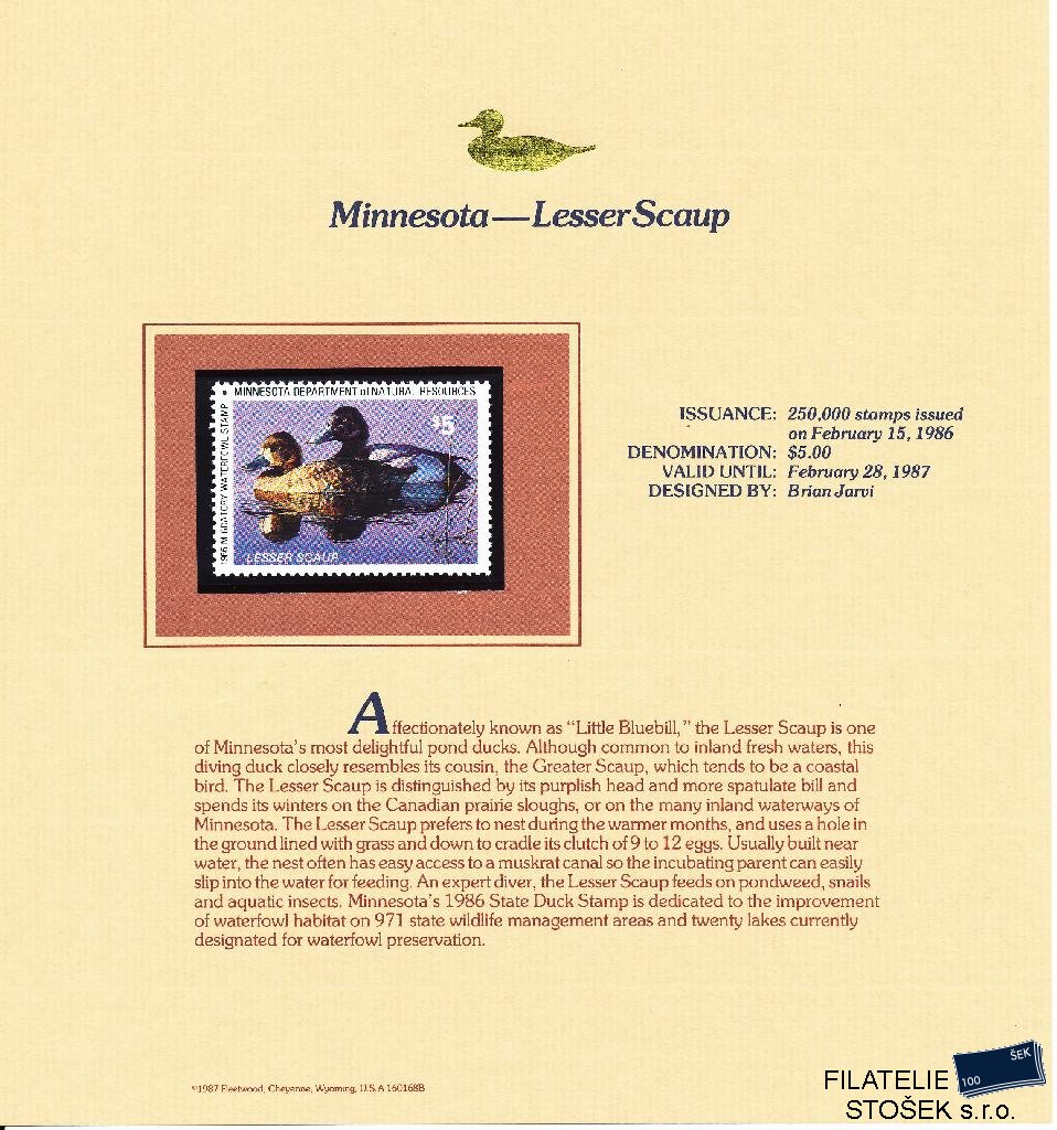 USA známky Minnesota - Lesse Scaup