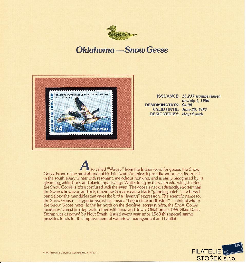 USA známky Oklahoma - Snow Geese