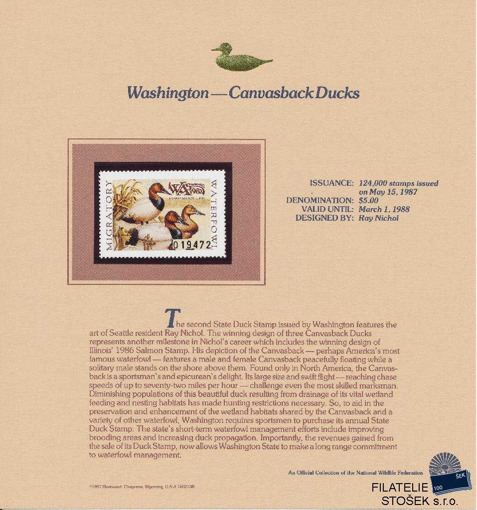 USA známky Washington - Canvasback Ducks