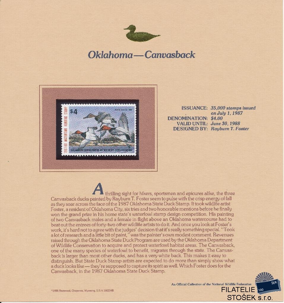 USA známky Oklahoma - Canvasback