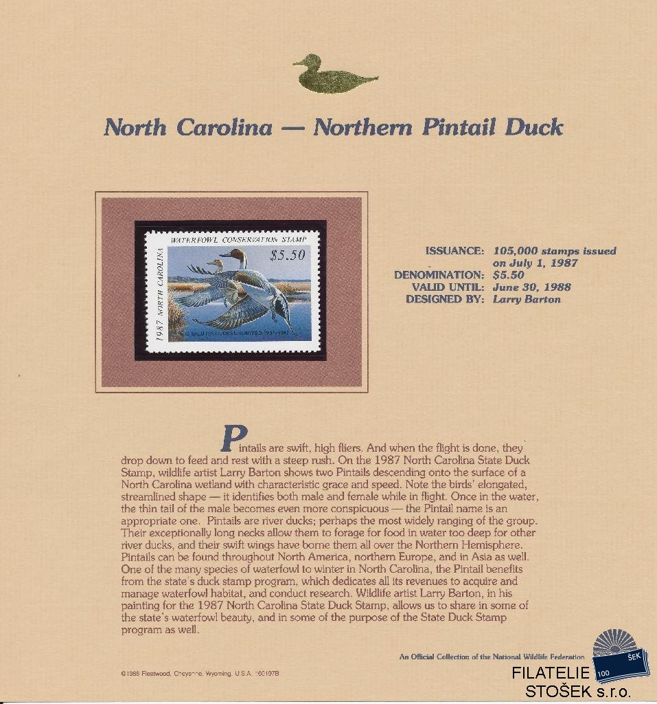 USA známky North Carolina - Northern Pintail Duck