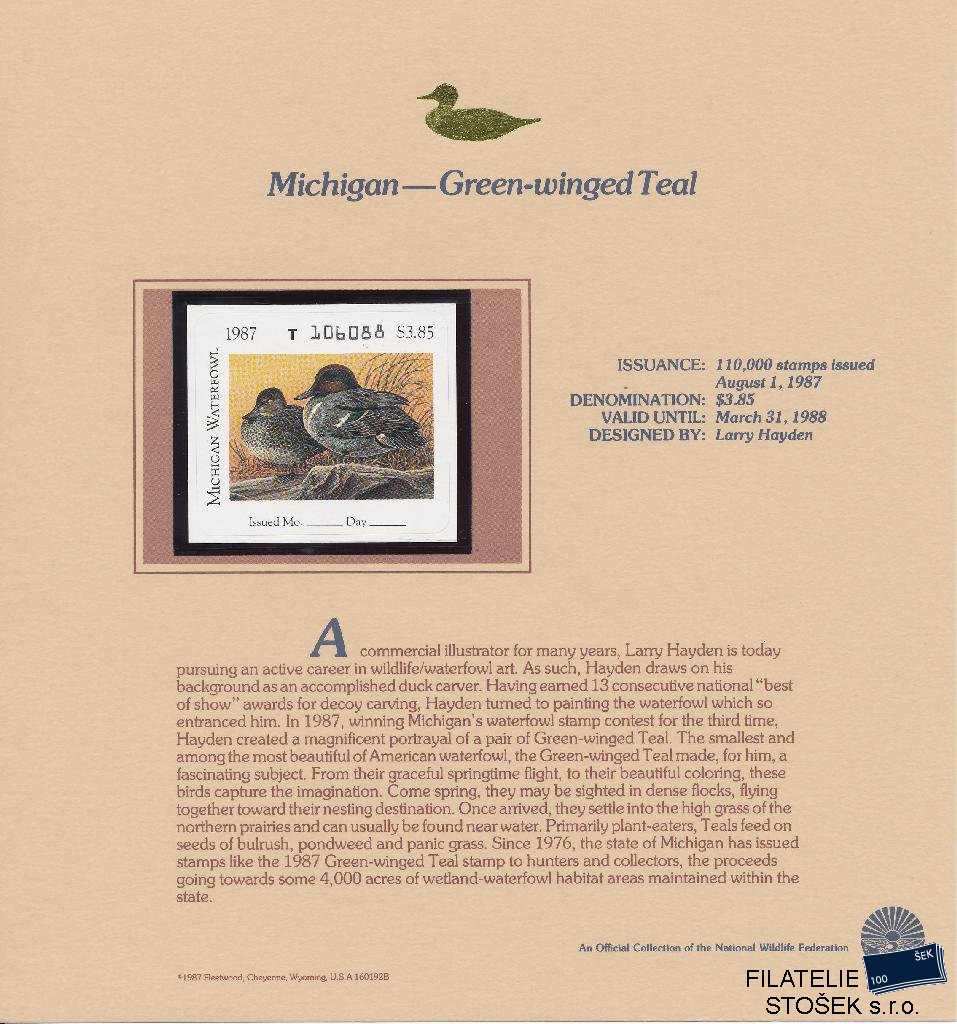 USA známky Michigan - Green-winged Teal