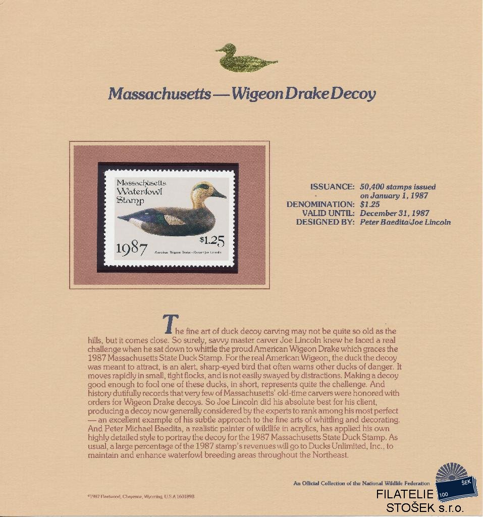 USA známky Massachusetts - Wigeon Drake Decoy