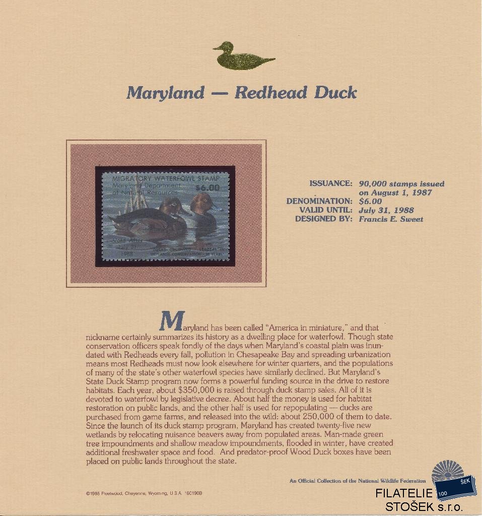 USA známky Maryland - Redhead Duck