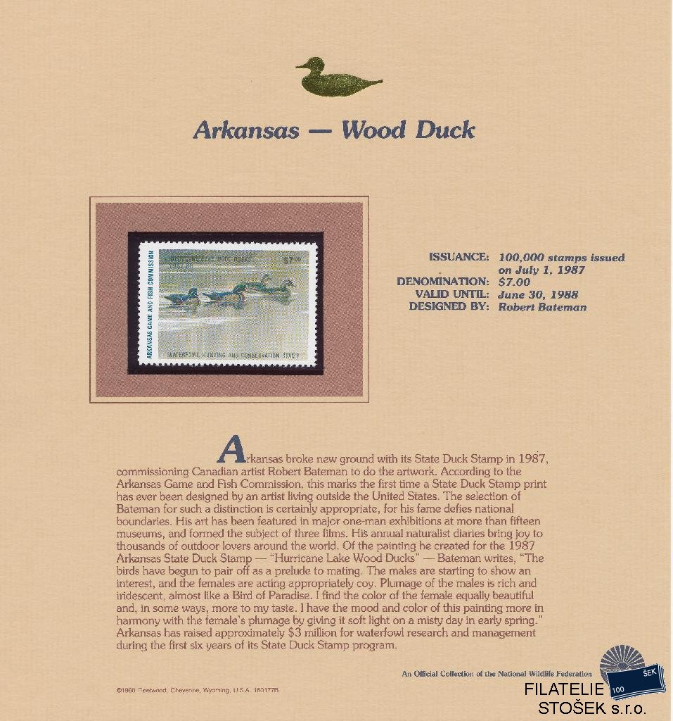 USA známky Arkansas - Wood Duck
