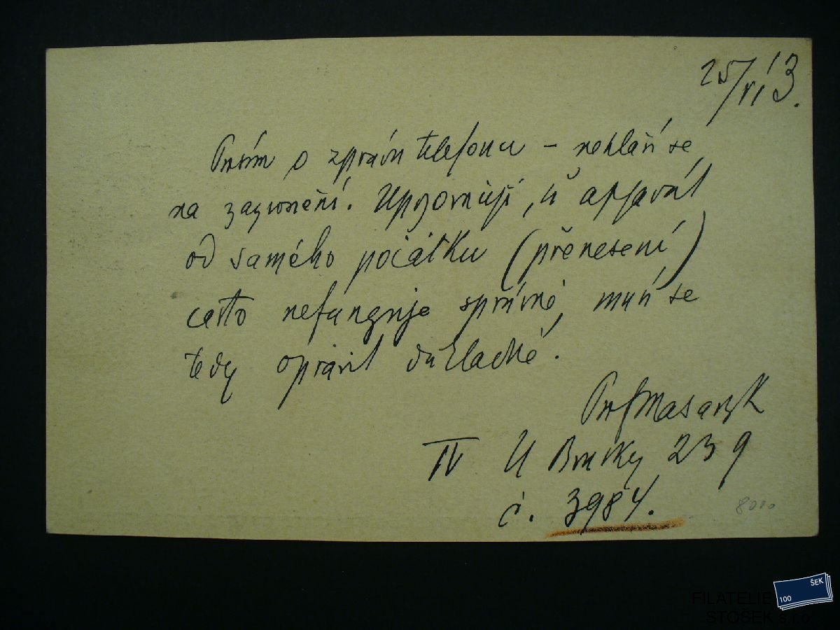 ČSR I celistvosti - podpis Masaryka - 27.VI. 1913
