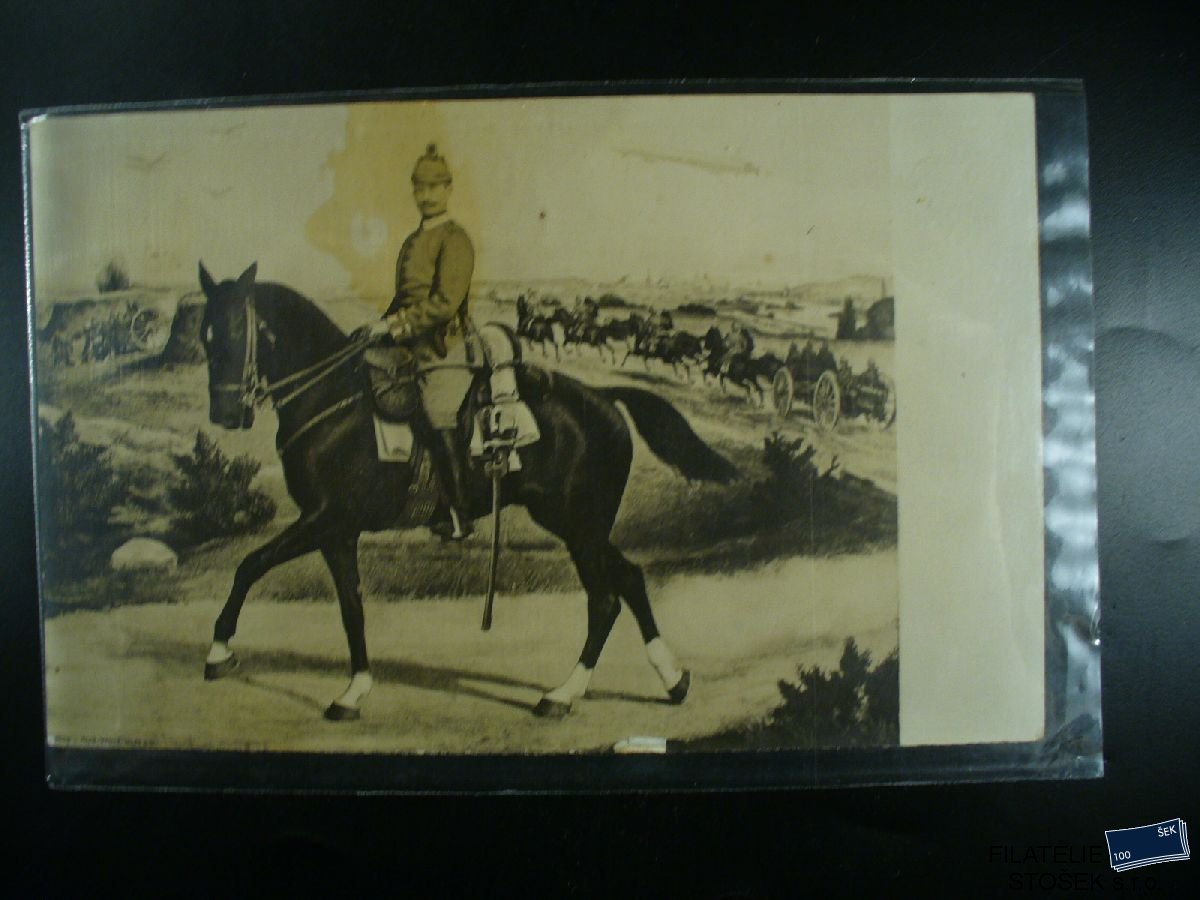 Vojenská pohlednice - Voják na koňi