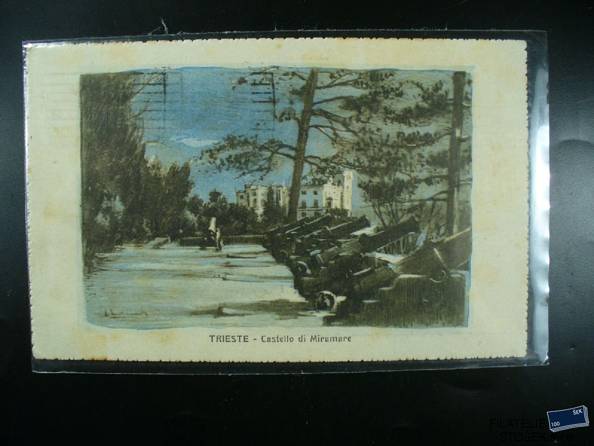 Vojenská pohlednice - Obranná děla v Terstu